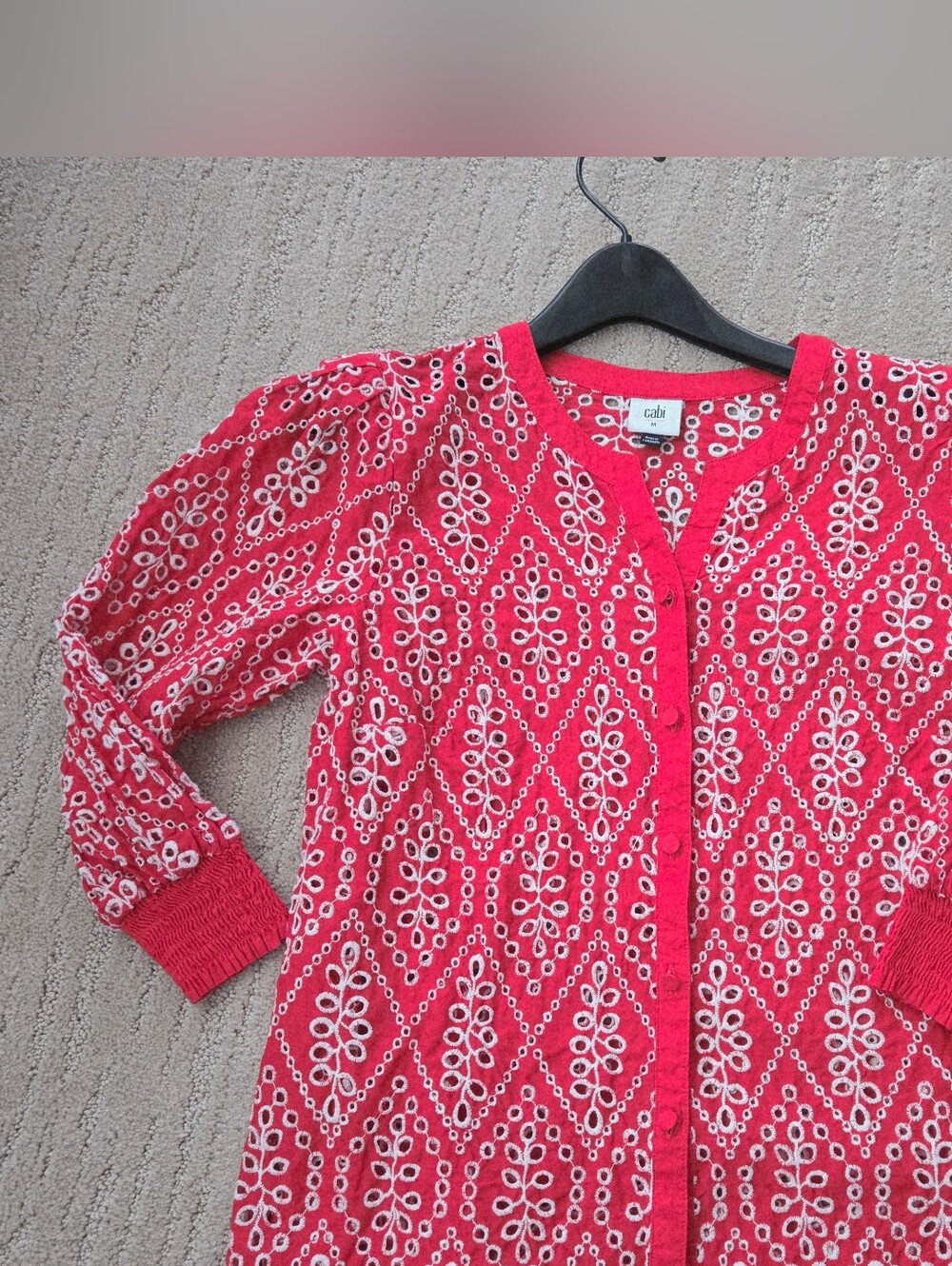 Cabi Lyric Embroidered Red White Eyelet top M EUC Cotton July 4 Nautical Summer - Picture 2 of 15